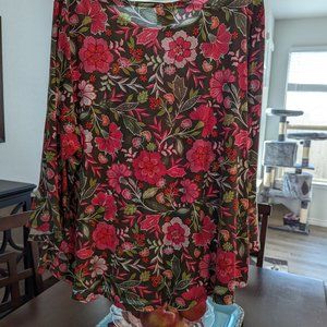 Ruby Rd, Pink/White/Green/Orange Floral Print Top 3XL